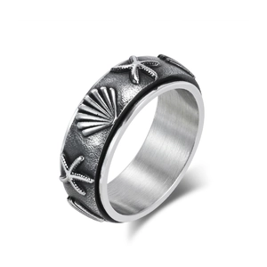 Anillo Giratorio de Acero Inoxidable con Estrella de Mar y Concha Alivio de la Ansiedad Fidget para Hombres Mujeres Joyería Vintage