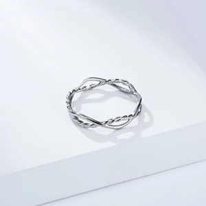 Modern geometric twisted stainless steel ring for women in silver minimalist style