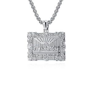 Collar colgante La Última Cena plateado con marco barroco y cristales para hombre