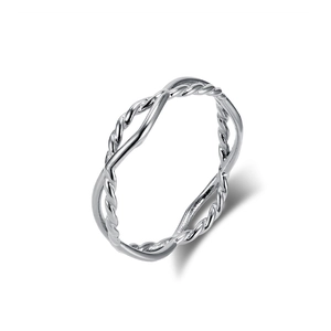Minimalist silver braided geometric stainless steel ring with a twisted wire design