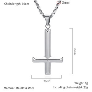 Detailed dimensions of the polished stainless steel inverted cross pendant necklace