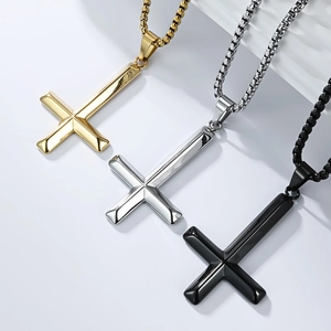 Minimalist inverted cross necklace set in gold, silver, and black polished stainless steel