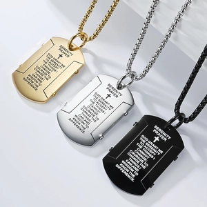 Set di 3 collane con piastrina militare punk in oro, argento e nero con incisione di preghiera