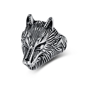 Anillo de Cabeza de Lobo Vikingo para Hombre de Acero Inoxidable Nordic Biker Ring Gótico Punk Animal Joyería Vintage Plata Oro Negro