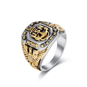 Vintage USN Navy eagle anchor stainless steel signet ring for men in gold and silver