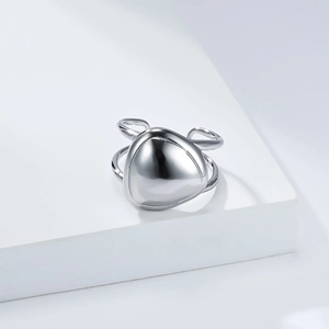 Minimalist silver geometric triangle ring with a polished surface and open double band