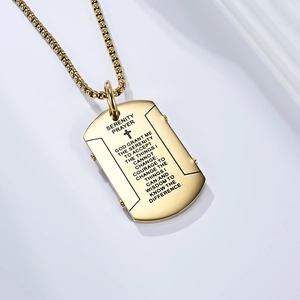 Collana con piastrina militare dorata in acciaio inox con preghiera incisa