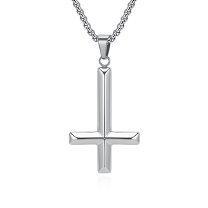Stainless Steel Inverted Cross Pendant Necklace For Men Women Punk Gothic St Peter Cross Polished Titanium Steel Jewelry