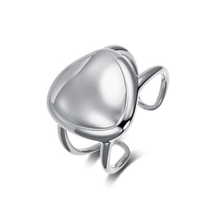 Minimalist silver stainless steel open ring with a smooth polished pebble top design