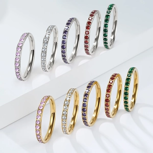Anelli eternity impilabili da 3mm in acciaio inossidabile con zirconi colorati oro e argento