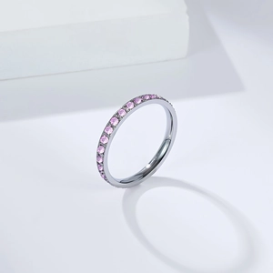 Anello eternity 3mm in acciaio inox con zirconi rosa per impilamento e matrimoni