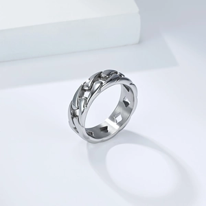 Minimalist silver Cuban link chain ring for men and women in high polished stainless steel