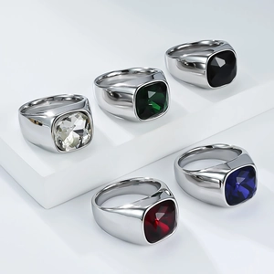 Bagues en acier inoxydable avec pierres carrées de cinq couleurs, style minimaliste