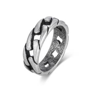 Punk Stainless Steel Cuban Link Chain Ring For Men Women Retro Hip Hop Industrial Hollow Band Ring Jewelry Gift