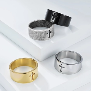 Minimalist stainless steel hollow cross rings set in black gold silver and vintage finishes