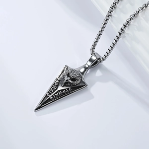 Nordic viking eagle arrowhead pendant necklace in vintage silver steel with runic details