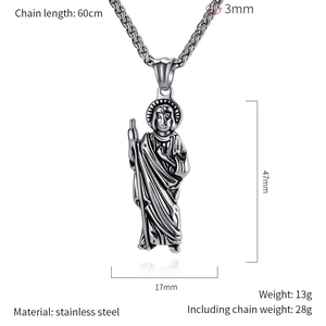 Specifiche delle dimensioni per collana con ciondolo San Giuda vintage in acciaio inox