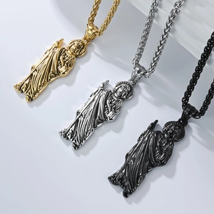 Collana religiosa Saint Jude da uomo in acciaio inossidabile oro argento e nero