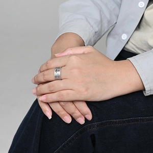 Retro wide titanium steel cross ring for men and women with hammered texture finish