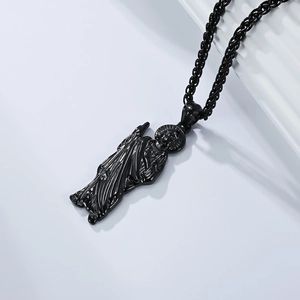 Collana con ciondolo religioso San Giuda in acciaio inossidabile nero con catena a spiga