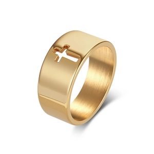 Vintage Titanium Steel Cross Hollow Out Ring For Men Women Simple Polished Wide Band Religious Jewelry Unisex Finger Ring