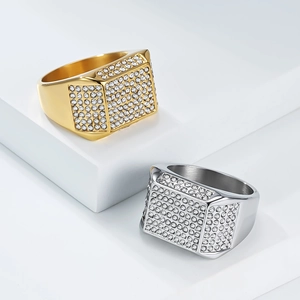 Hip Hop 18K Gold und Silber quadratische Siegelringe mit mikroverlegtem Zirkonia Besatz