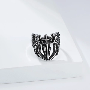 Vintage silver Saint Michael Archangel wing ring made of durable stainless steel