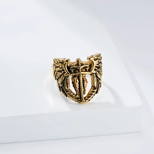 Vintage Saint Michael Archangel wing sword ring in gold-tone titanium steel