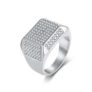 Herren Hip Hop Iced Out Siegelring Edelstahl Quadratisch Strass Pavé Ring 18K Vergoldet Poliert Punk Mode Schmuck