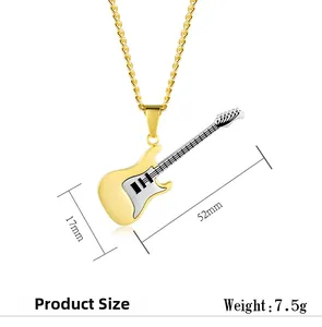 Detailed view of guitar pendant showing dimensions 52mm by 17mm and 7.5g weight