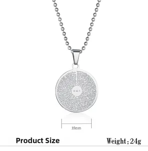 Detailed macro view of 35mm stainless steel pendant with engraved Shurangama Mantra text