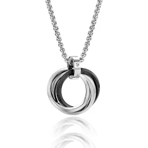 Hip Hop Trinity Necklace Stainless Steel Triple Interlocking Rings Pendant With Zirconia Accents Trendy Jewelry For Men Women