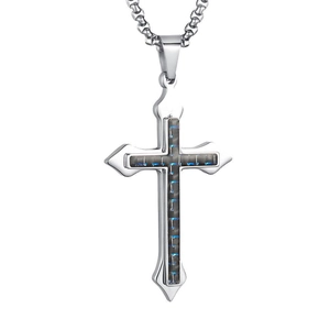 Collier Pendentif Croix Tendance en Acier Inoxydable Avec Incrustation de Fibre de Carbone Style Industriel Hommes Femmes Bijoux