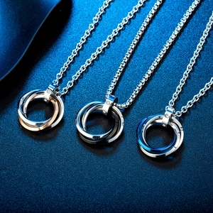 Men's interlocking triple ring pendant necklace in stainless steel with crystal accents