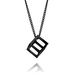 Hip Hop Geometric Cube Pendant Necklace Stainless Steel Hollow Magic Cube Square Charm For Men Women Jewelry Accessory