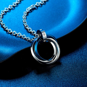 Men's hip hop titanium steel necklace with tricolor intertwined rings and crystal accents