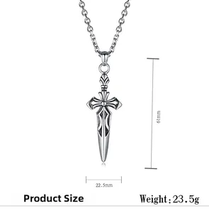 Detailed view of the Roman gladiator sword cross pendant with precise size measurements