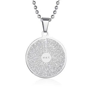 Retro Stainless Steel Shurangama Mantra Necklace Micro Laser Engraved Buddhist Scripture Circle Pendant Amulet Unisex Jewelry