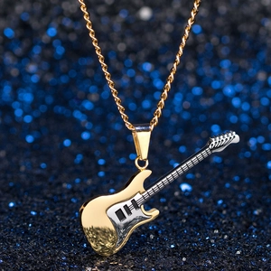 Polished two-tone electric guitar pendant with golden twisted chain for musicians