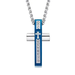 Collier Pendentif Croix en Acier Inoxydable pour Hommes Hip Hop Bijoux Religieux Incrustés de Strass pour Fête Cadeau Quotidien