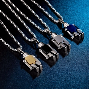 Robot titanium steel pendant necklace in silver, gold, black, and blue colors
