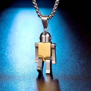 Movable titanium steel robot pendant necklace with silver and gold hip hop mechanical design