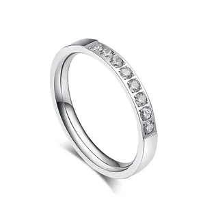 Minimalist Stainless Steel Ring With Cubic Zirconia Inlaid Elegant Rose Gold Silver Color Band For Women Daily Jewelry