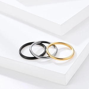 Minimalist tungsten steel mirror finish rings in black, silver and gold tones