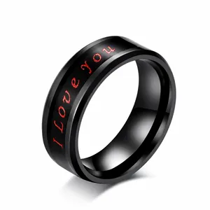 Stainless Steel Temperature Sensing Ring For Men Women I Love You Engraved Band Ring Minimalist Couple Jewelry Romantic Gift