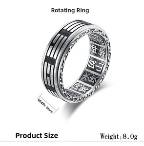 Detail showing 8mm rotatable ring with Yin Yang Bagua symbols and antique metal finish