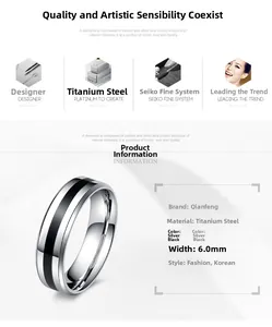 Détail de la bague 6mm en acier inoxydable poli argent et noir au style moderne