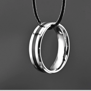 Bague homme en acier inoxydable 6mm avec double bande noire et poli miroir