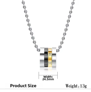 Detail showing Roman numeral rings in silver, black and gold with size specifications