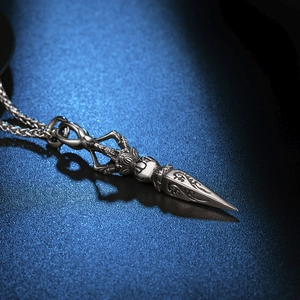 Retro stainless steel Phurba pendant necklace with Buddhist carvings for men